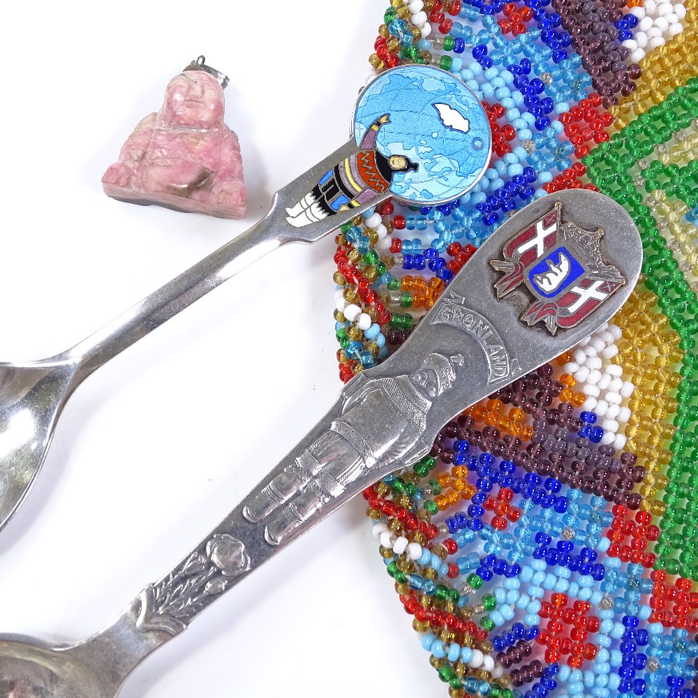 A group of Greenland items, including a bead work panel, 26cm across, 2 silver and enamel souvenir - Image 3 of 3