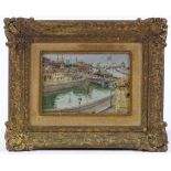 19th/20th century oil on board, impressionist harbour scene, unsigned, 6" x 8", framed