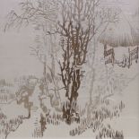 A Chinese silk embroidered picture, depicting a mountain landscape, overall height 1.04m (41")