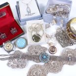 Various silver and other costume jewellery, including ram's head bangle, Maltese filigree bracelet