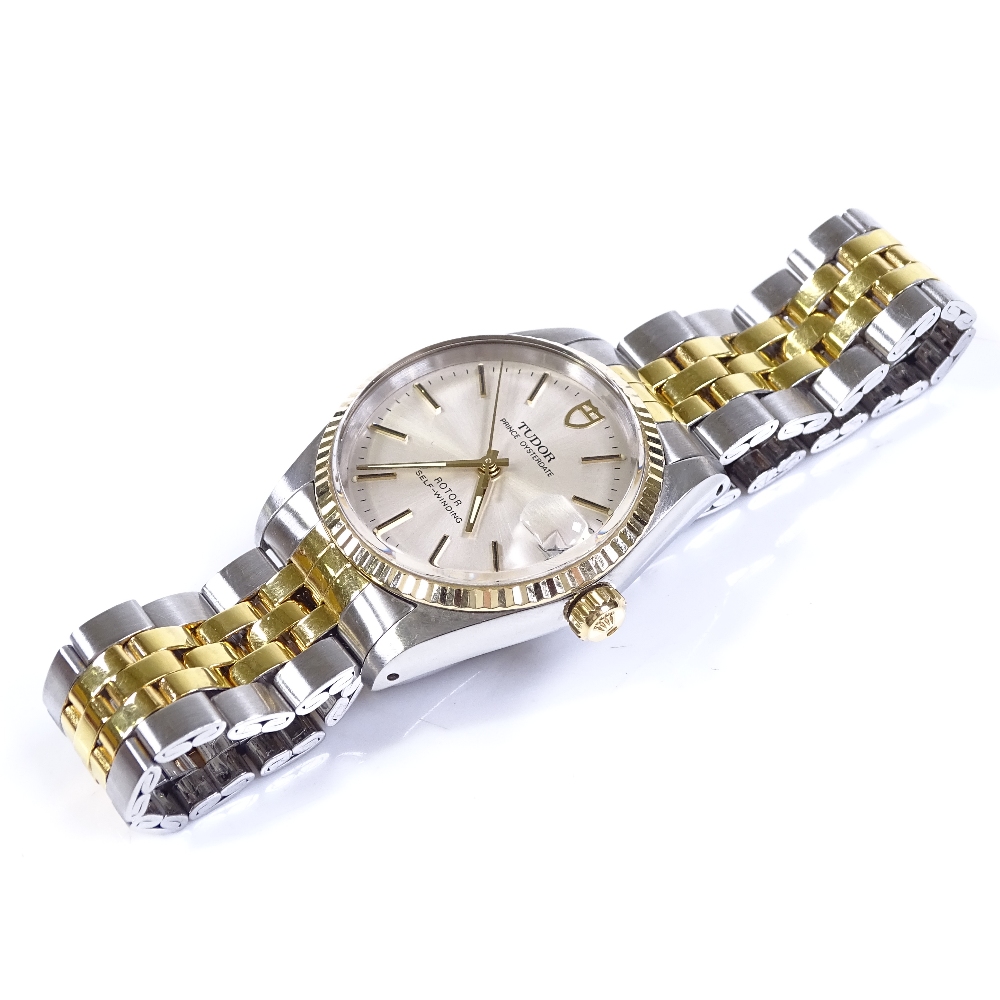 TUDOR - a Prince Oysterdate automatic wristwatch, bi-metal case by Rolex with fluted bezel, baton - Image 2 of 5