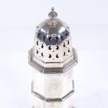 A George V octagonal silver sugar shaker, by William Hutton & Sons Ltd, hallmarks Birmingham 1918,