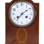 An Edwardian mahogany-cased mantel clock, with enamel dial, and 8-day striking movement, height