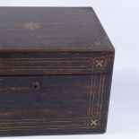 A Victorian coromandel travelling toilet box, brass edges and inlaid brass stringing, the interior