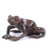 A small French patinated bronze frog, indistinct impressed signature, length 4.5cm