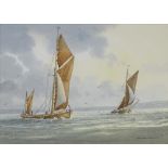 Alan Whitehead, watercolour, sailing boats, 5.5" x 7", and John Cotgrove, watercolour, Canada geese,