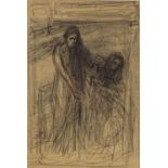 Charles Fouqueray (1872 - 1956), charcoal sketch, woman and child, 8.5" x 6", framed