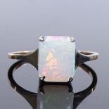 A 9ct gold cabochon opal dress ring, setting height 10mm, size S, 1.9g
