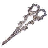 A pair of Victorian silver grape scissors, with relief grapevine decoration, by William Hutton &