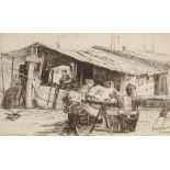 Frank Short, etching, a Dutch Greengrocerie, signed in pencil, plate size 5" x 8", and Donald