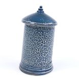 Walter Keeler (British born 1942), a blue salt glaze leaning storage jar and cover, height 17cm