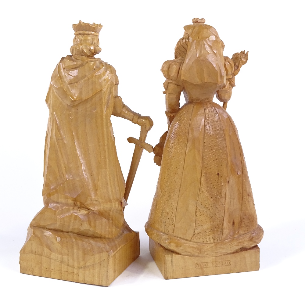 Gino Masero (1915 - 1995 Master Carver), pair of wood carvings of King Arthur and Queen Elizabeth, - Image 2 of 3