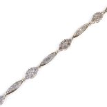 A 9ct gold diamond set bracelet, total diamond content approx 1ct, bracelet length 20cm, 6.5g