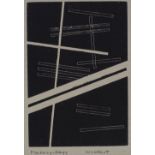 Maholy-Nagy, woodcut abstract, image 5" x 3", framed