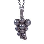 A Georg Jensen Danish sterling silver Moonlight Grapes pendant necklace, on original belcher link