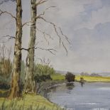 Frank Luto, watercolour, river scene, 8.5" x 13", and oil on board, woodland path, by the same hand,