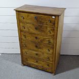 A 19th century French walnut tall chest of 6 drawers on turned feet, width 3'2", height 4'11"