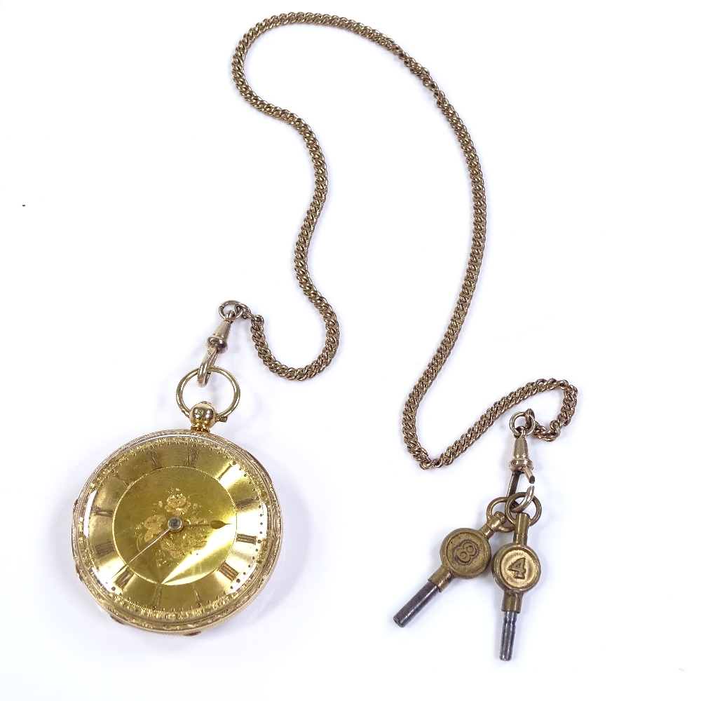 A 19th century 18ct gold open-face key-wind pocket watch, by M Lachlan & Son of London, with - Image 2 of 6