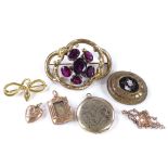 Various Victorian and later jewellery, including pietra dura brooch, snake brooch etc (7)