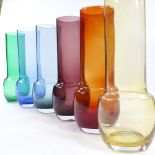 Riihimaki Finland, 6 harlequin coloured glass vases designed in 1976 by Tamara Aladin, height 25cm