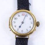 A Vintage 18ct gold mechanical wristwatch, white dial with Arabic numerals and blued steel hands,