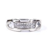 An 18ct white gold double-row Princess-cut diamond ring, with openwork shoulders and pierced under