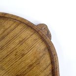 Robert Mouseman Thompson, oak tea tray with mouse handles, 46cm across