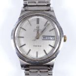 OMEGA - a stainless steel automatic wristwatch, silvered dial with baton hour markers and day date