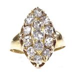 An 18ct gold diamond cluster marquise panel ring, setting height 19mm, size L, 4.7g