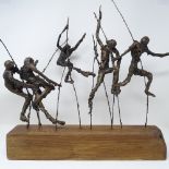 Clive Fredriksson, mixed media composition sculpture, acrobats on wood plinth, length 18.5"
