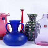 A millefiori coloured glass vase, height 17cm, and 4 other Continental glass vases (5)