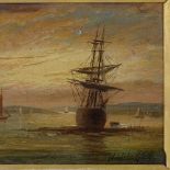 Adolphus Knell, oil on canvas, shipping at sunset, signed, 9" x 12", framed (A/F)