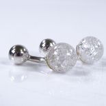 A pair of Richard James sterling silver and crackle glass cufflinks, length 30.4mm, 14.4g