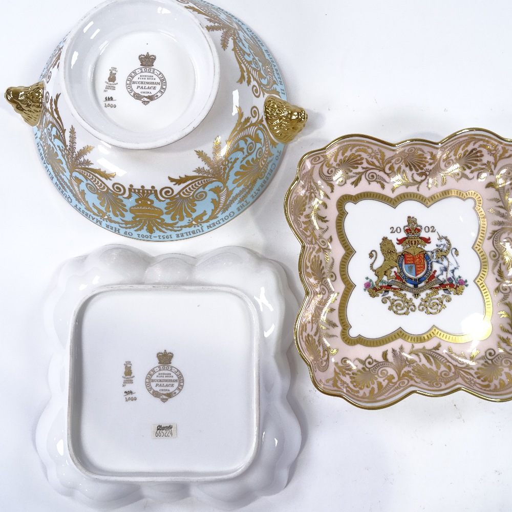 A pair of 2002 Buckingham Palace Golden Jubilee limited edition china bowls, width 22cm, and a - Image 3 of 3