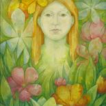 Barbara Todd, oil on canvas, woman and flowers, 20" x 15", framed
