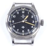 OMEGA - a Second War RAF pilot's military issue stainless steel Fat Arrow wristwatch head, black