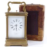 A French 8-day brass-cased carriage clock, enamel dial signed Benetfink & Co of London, repeat