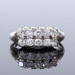 A 14ct white gold diamond double-row ring, each round brilliant-cut diamond approx 0.08ct, total