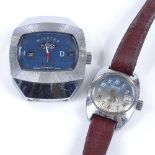 A Vintage Sicura Jump Hour stainless steel wristwatch head, case width 36mm, working order, together