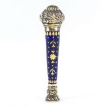 A 19th century French Palais Royale silver-gilt and blue enamel desk seal, with acanthus finial,