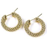 A pair of 18ct gold textured hoop earrings, with clip post fitting, earring diameter 23.6mm, 6.9g