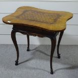 A 19th century Italian parquetry inlaid side table, with frieze drawer and cabriole legs, width 2'9"