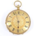 A Baume 18ct gold open-face key-wind fob watch, by James Smith of Brighton, floral engraved case and