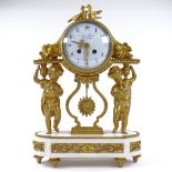 A French gilt-bronze and white marble cased mantel clock, the enamel dial signed Julien Lenoir (