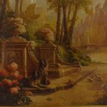 G Baret, oil on canvas, 2 dogs on a Classical stone terrace, signed, 28" x 21", framed