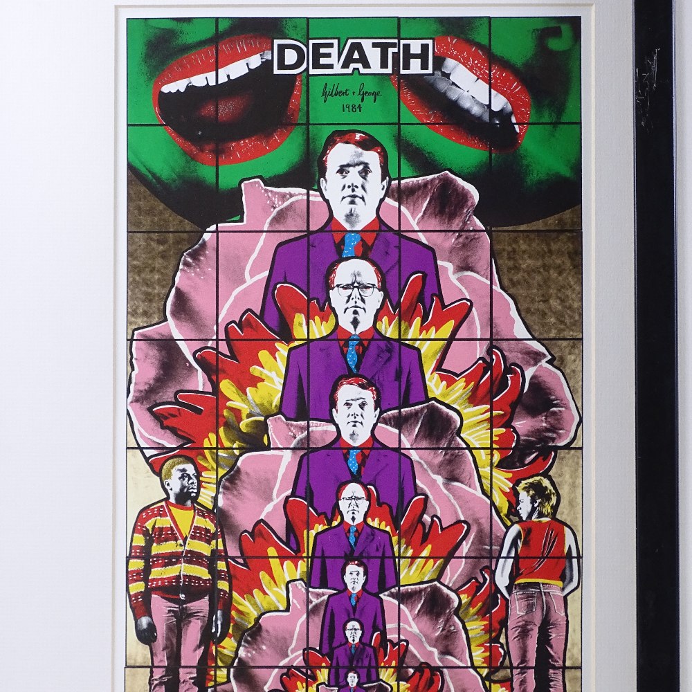 Gilbert and George, 2 colour prints, abstracts - life and death, 1984, 15.5" x 9", framed - Image 2 of 4