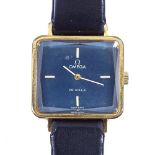 OMEGA - a gold plated De Ville mechanical wristwatch, brushed blue dial with faceted glass, ref.