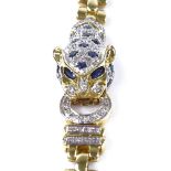 An 18ct gold Cartier Panthere style sapphire and diamond bracelet, import marks for Addis & Co,