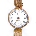 A Vintage 9ct gold mechanical wristwatch, white enamel dial with Roman numeral hour markers and