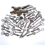 A collection of Victorian keys, Chinese brass padlocks etc